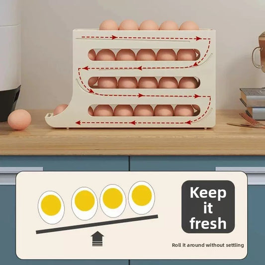 Slide rolling egg storage box household refrigerator side door egg pickup artifact kitchen new automatic rolling egg rack