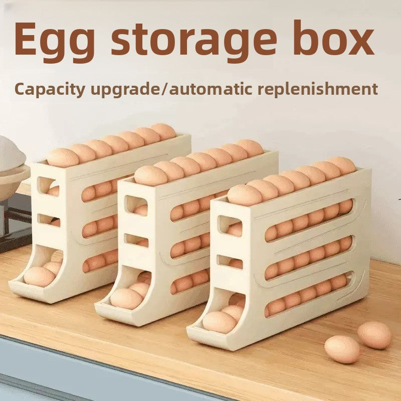 Slide rolling egg storage box household refrigerator side door egg pickup artifact kitchen new automatic rolling egg rack